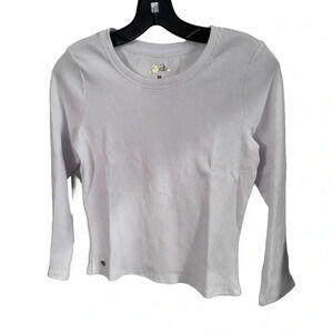 Lilly Pulitzer Halee Long Sleeve Crew Neck Top Resort White Ribbed Sz S